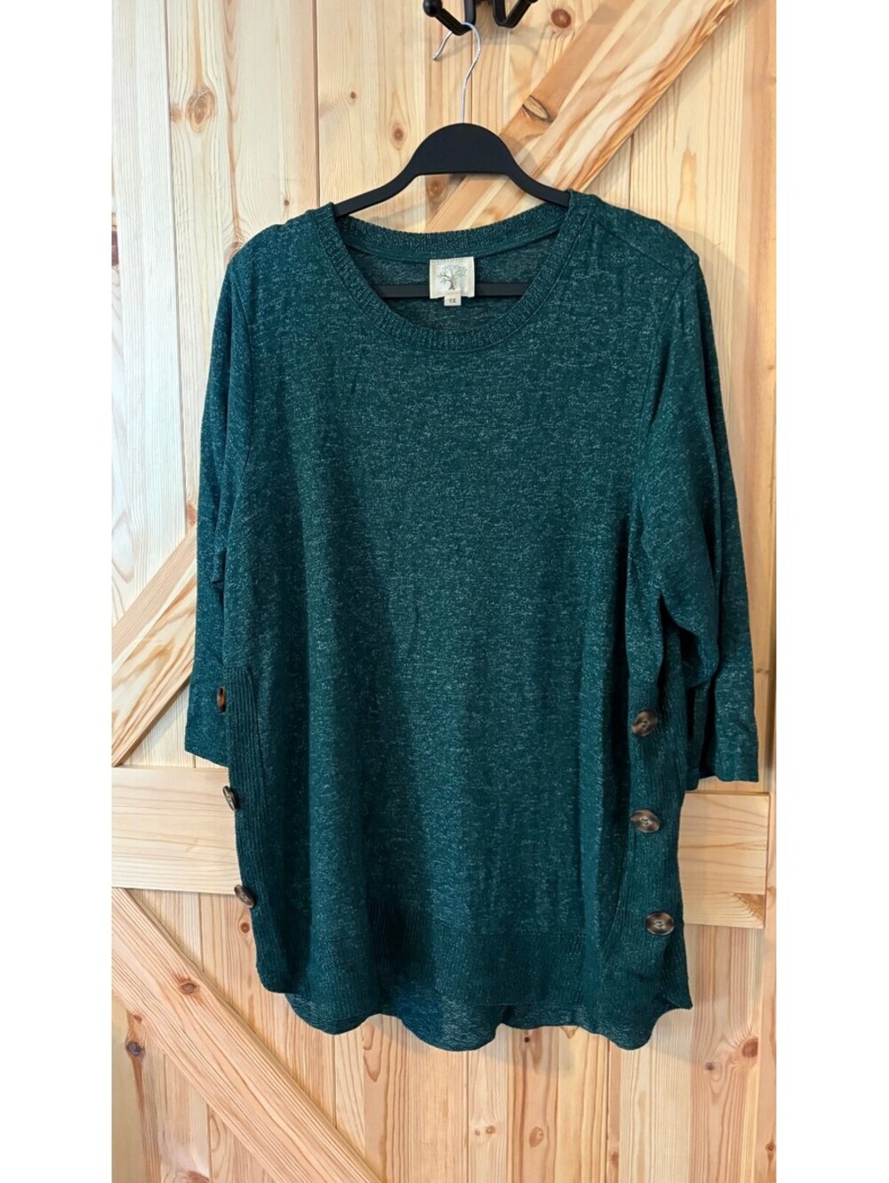 Colortree Women's Dark Green Button Detail Tunic Sweater 1X